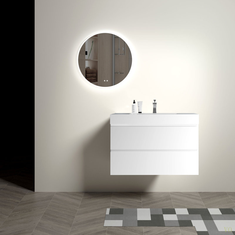 Meuble-lavabo de 36 po avec lavabo, grand meuble-lavabo flottant mural pour salle de bain moderne, lavabo une pièce sans drain ni robinet, pré-assemblé