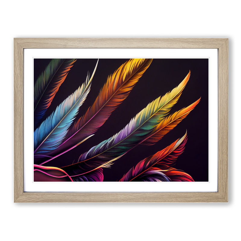 Exclusive Bird Feathers - Single Picture Frame Print, 34cm H x 46cm W x 2cm D, Oak
