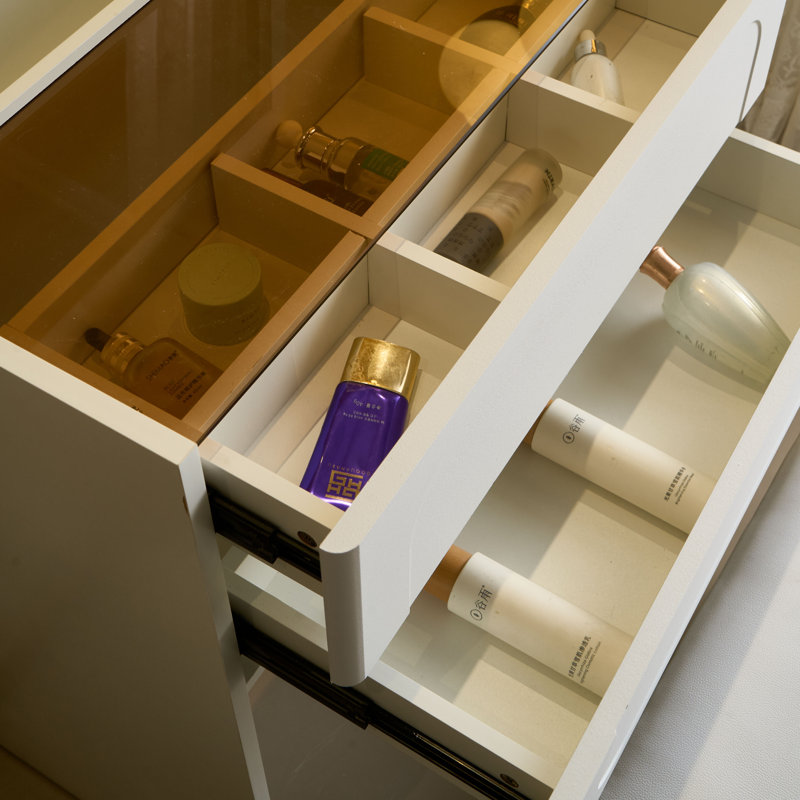 Meuble-lavabo 3 en 1 avec miroir rabattable, petit meuble-lavabo avec plateau en verre visible, meuble-lavabo avec 3 tiroirs