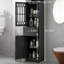Grande armoire de salle de bain, armoire de rangement autoportante avec tiroir et portes, panneau de fibres à densité moyenne, porte en acrylique, tablette réglable-672878964