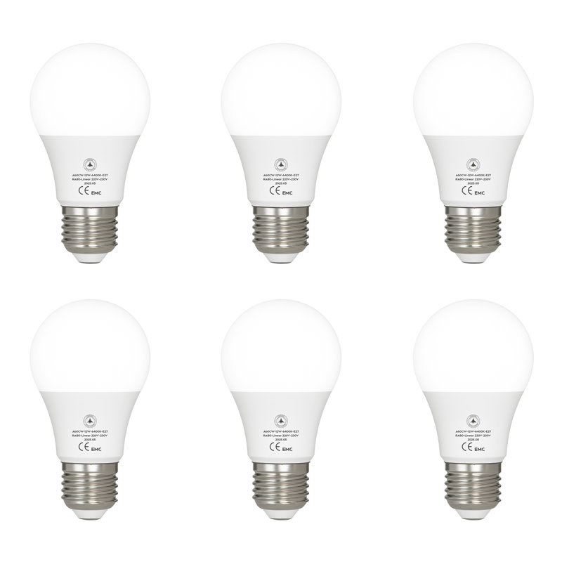 6 Pack LED E27 A60 Light Bulb, 12W(100W Equivalent) Non-Dimmable Cool White 6400K 1206lm Edison Screw GLS 60mm Diameter Energy Saving Light for Home Living Dining Area