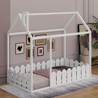Lit simple en bois avec clôture, pour enfants, adolescents