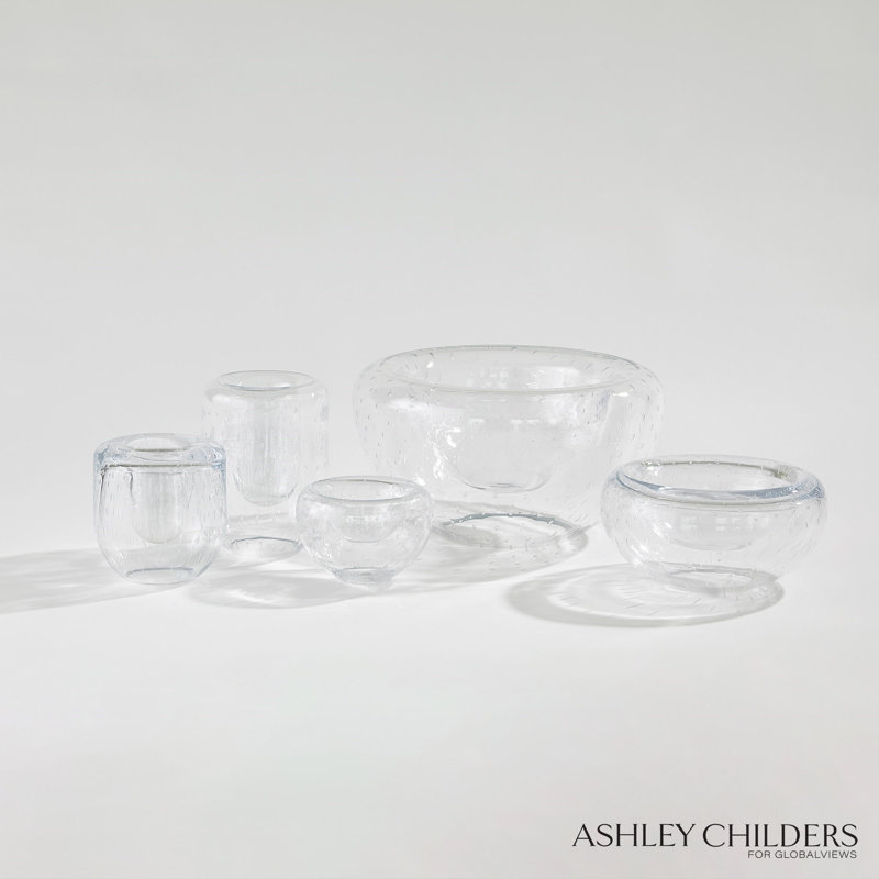 Double Take Vase-Clear Seeded-Tall, 8" H x 5.75" W x 5.75" D
