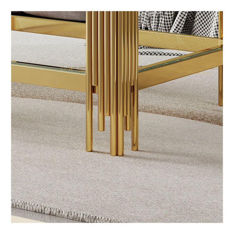 Table basse supérieure et inférieure en verre trempé double couche et cadre en acier inoxydable avec finition miroir