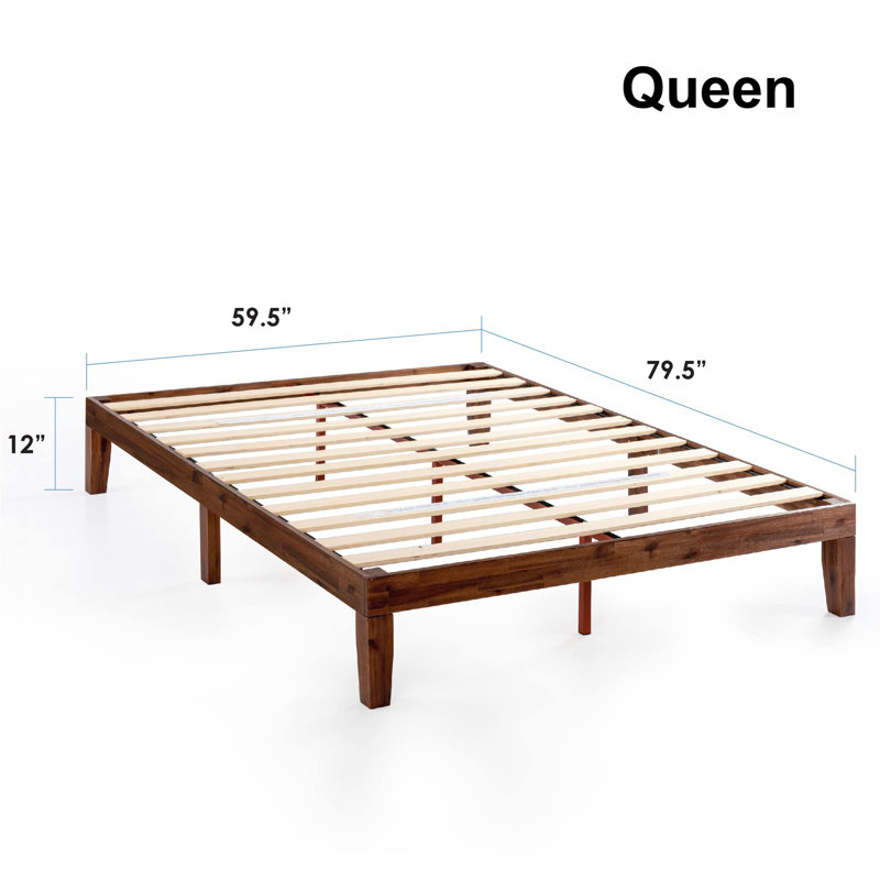 Solid Wood Platform Espresso Bed With Wooden Slats No Box Spring Needed Easy Assembly 12 Inch, Queen
