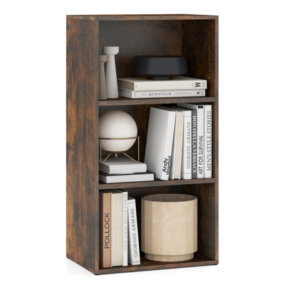 3-Tier Adjustable Open Bookcase, Modern Storage Display Shelf for Living Room, Bedroom & Office, Rustic Brown