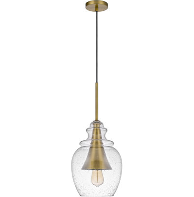 Girona Glass Drop Pendant with Antique Brass Metal Cone Accent