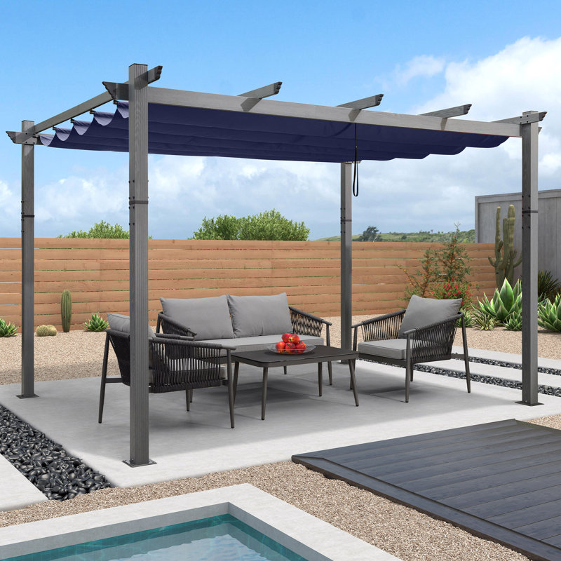Pergola en aluminium mauve avec auvent, Marine, H 96,5 po x l 143,7 po x P 118 po