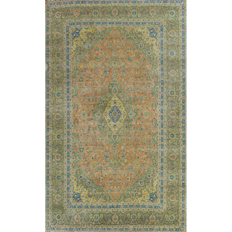 Tapis orange en laine noué à la main de conception unique 9 pi x 12 pi 6 po