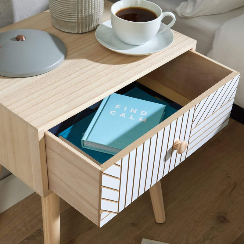 Sonny 1 Drawer Natural and White Bedside Table Storage Unit