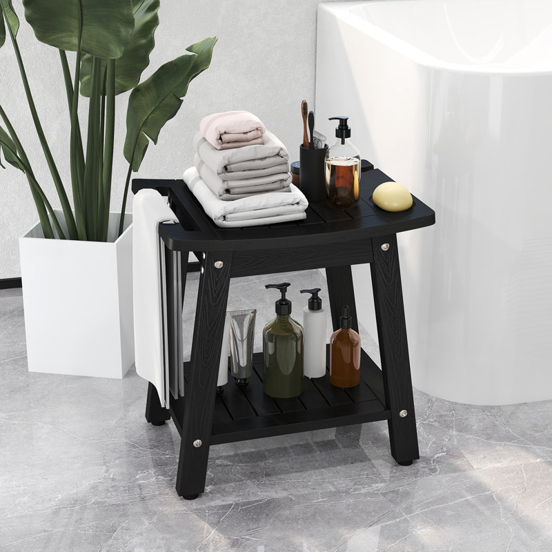 Banc de douche Tabouret de douche avec poignée et porte-savon, Noir
