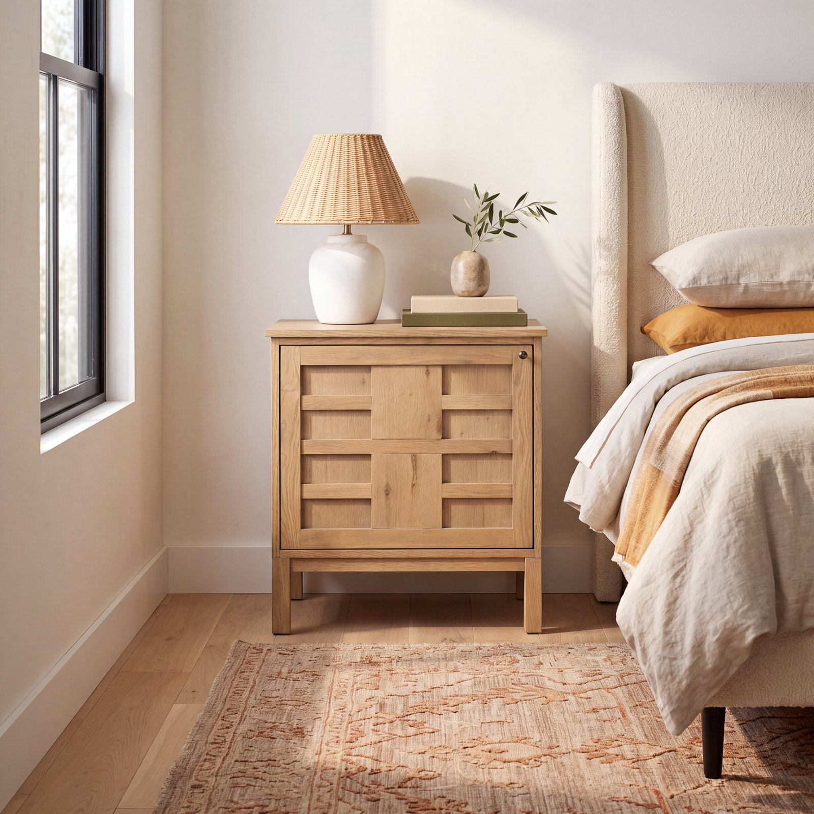 1-Door Oak Nightstand, Natural Oak, Left