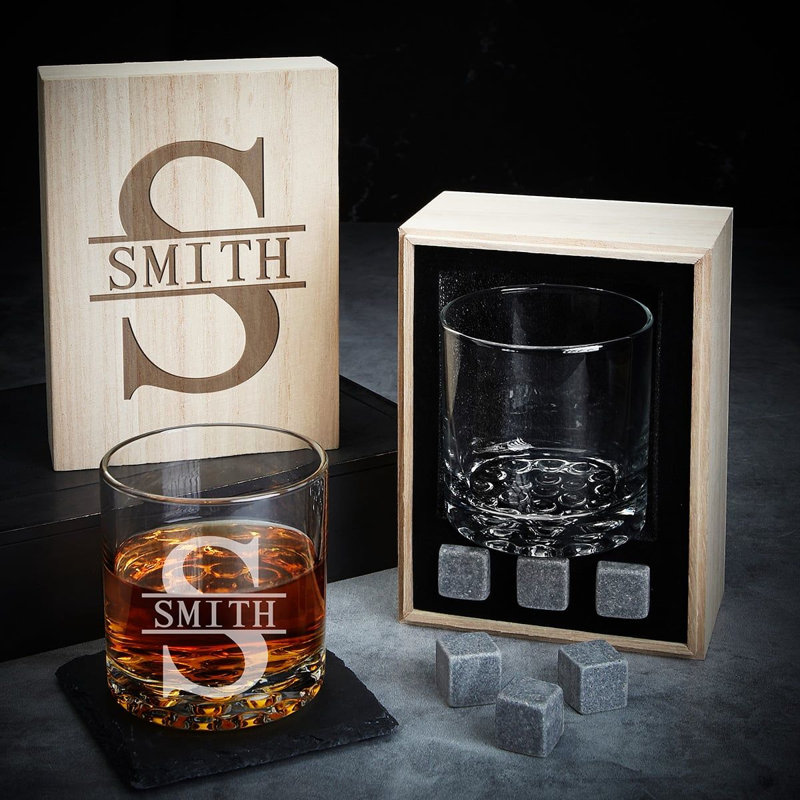 Engraved Whiskey Glasses With Box Set, Yes