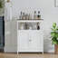 Armoire de rangement moderne avec portes doubles, armoire de salle de bain autoportante avec tablette réglable et plateau en bois naturel, organisateur polyvalent pour la cuisine, le salon, la salle de bain ou le vestibule - blanc