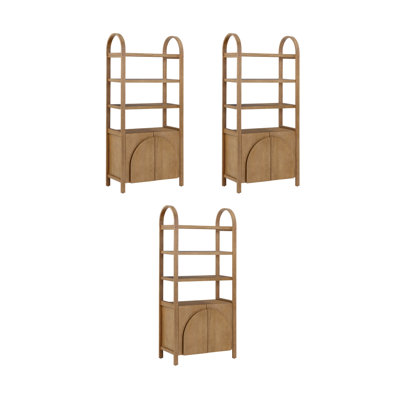 Bibliothèque à 3 niveaux avec base d'armoire et structure en bois massif (ensemble de 3 pièces)