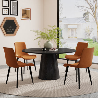 Fultz Round Dining Table Set With 4-6 Luxury Leather Dining Chairs