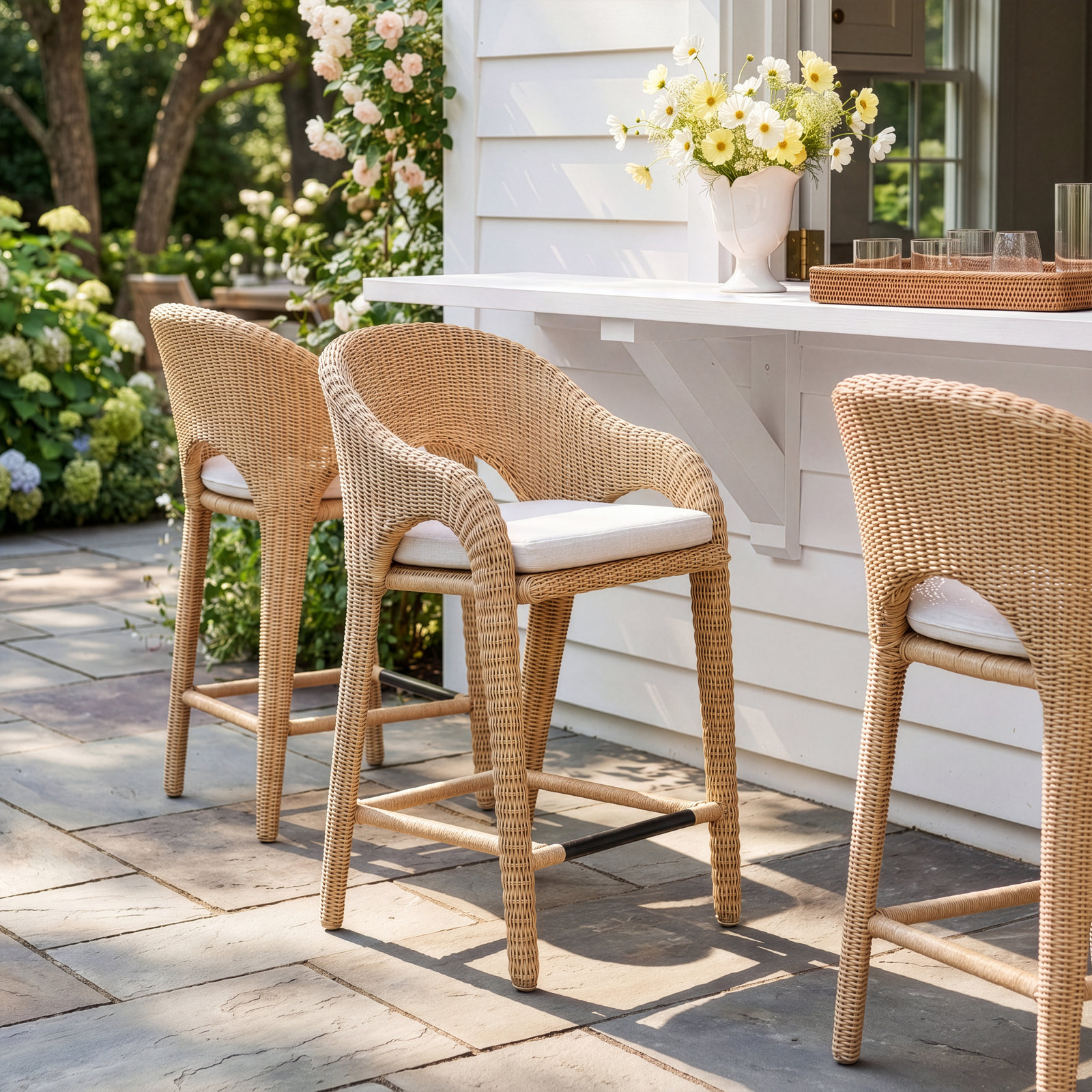 Wicker Patio Bar Stool, 23.75"