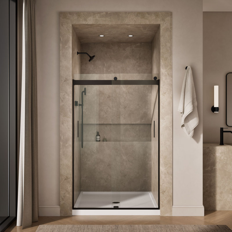 Levity 47.58" x 74" Bypass Shower Door with CleanCoat Technology, Anodized Dark Bronze, Crystal Clear