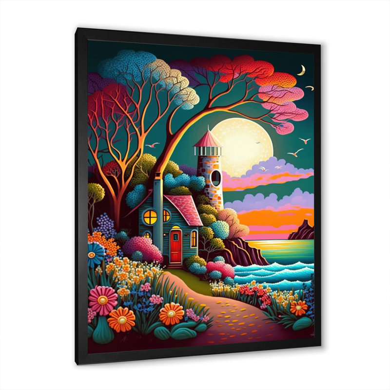 Pleine lune en style moderne II - reproduction sur toile, L 12 po x H 20 po, Cadre photo noir
