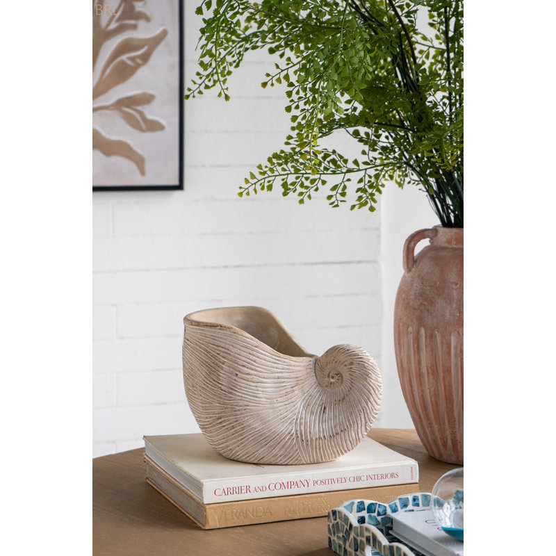 Sand And Cement Nautilus Shell Planter With Textured Beige Finish, 6.3'' H x 8.5'' W x 5.5'' D