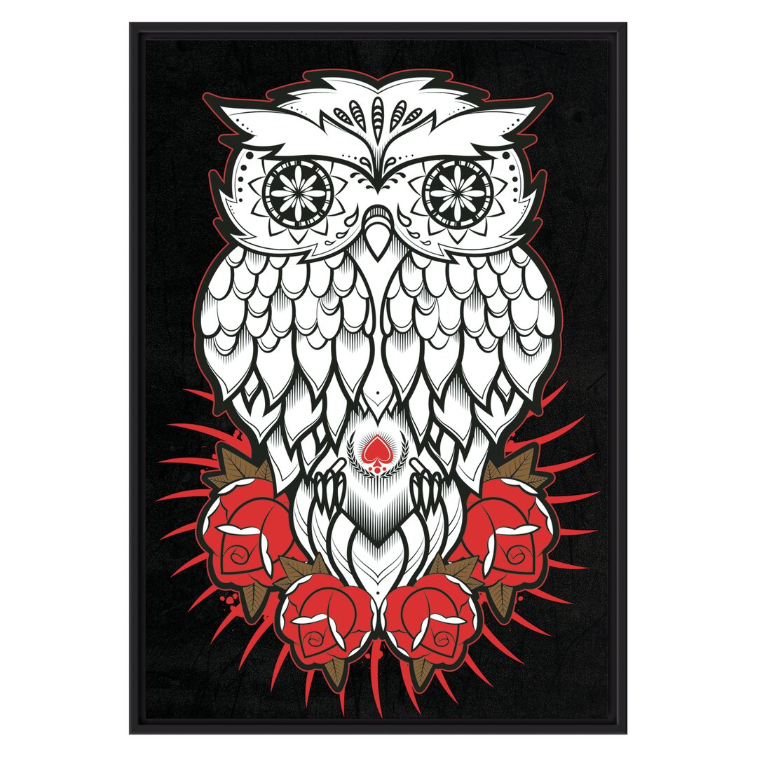 Gerahmtes Wandbild Owl black