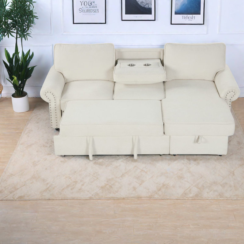 Convertible Sleeper Sofas With Storage, Acacia Wood Frame, Modern Design