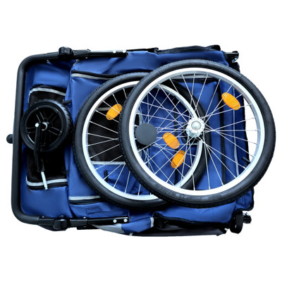 2-in-1 Bike Trailer & Push Cart for Pets - Detachable Bike Hitch & Push Handle Included - Quick Release Wheel, Internal Leash, Dual Cup Pockets and Underneath Storage Bag, Holds Pets Up to 100 lbs,Blue