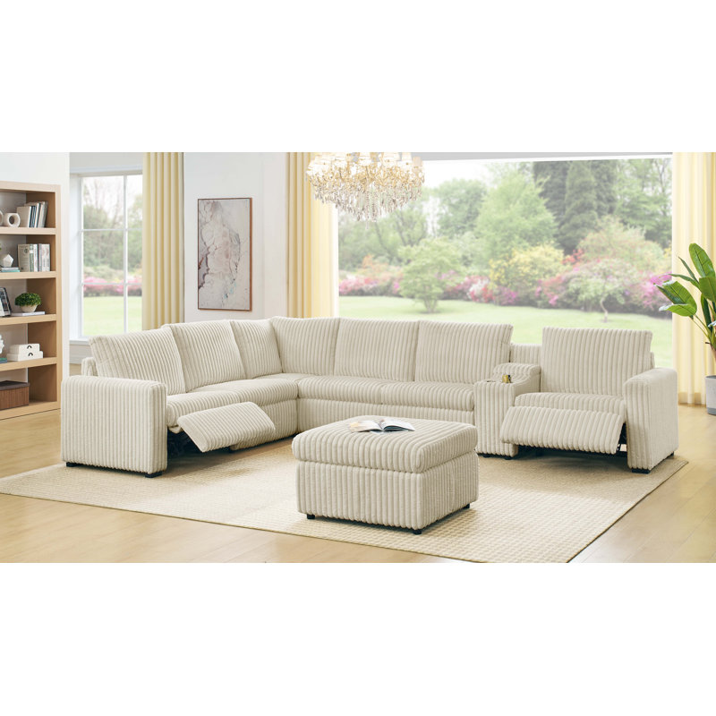 Canapé modulaire inclinable électrique Restmyer, Velours côtelé beige