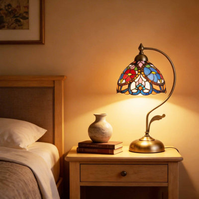 Charming Floral Stained Glass Table Lamp With Bulb And Switch Control
