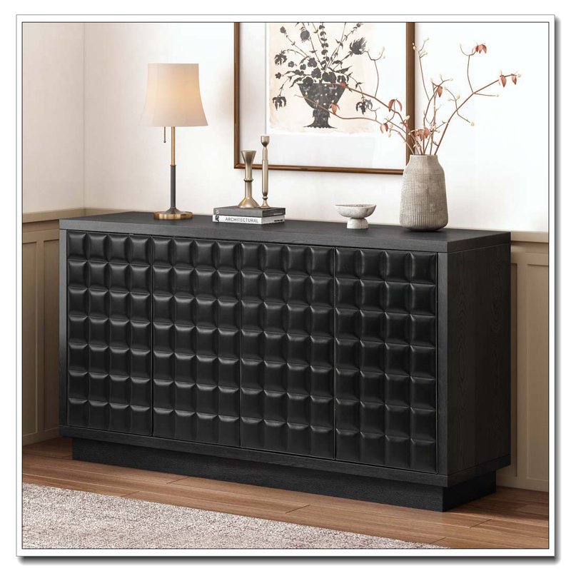 Armoire de rangement moderne à 4 portes avec portes géométriques 3D, Noir