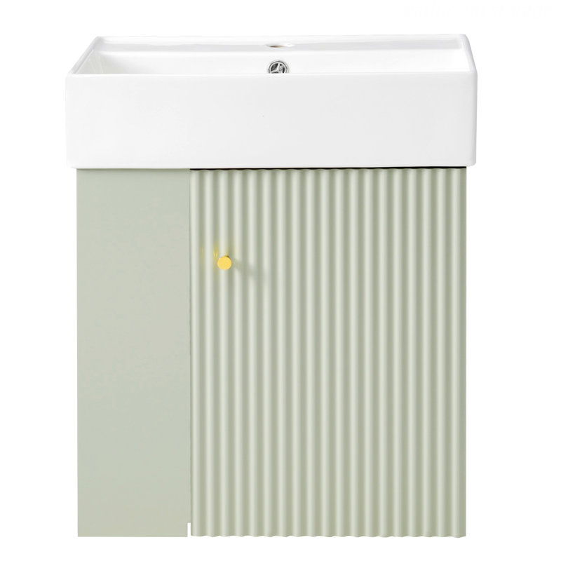 Meuble-lavabo flottant de style moderne avec lavabo en céramique et rangement à gauche, Vert