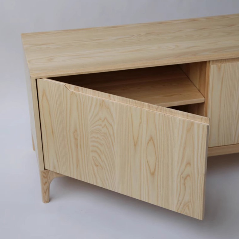 Meuble télé en bois massif avec coins arrondis, H 21,65 po x L 59,05 po x l 17,71 po