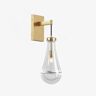 Modern Brass Wall Sconce with Hand-Blown Raindrop Glass Shade, Brushed Brass Finish Accent Wall Lamp for Bathroom, Bedroom, Hallway, and Living Room