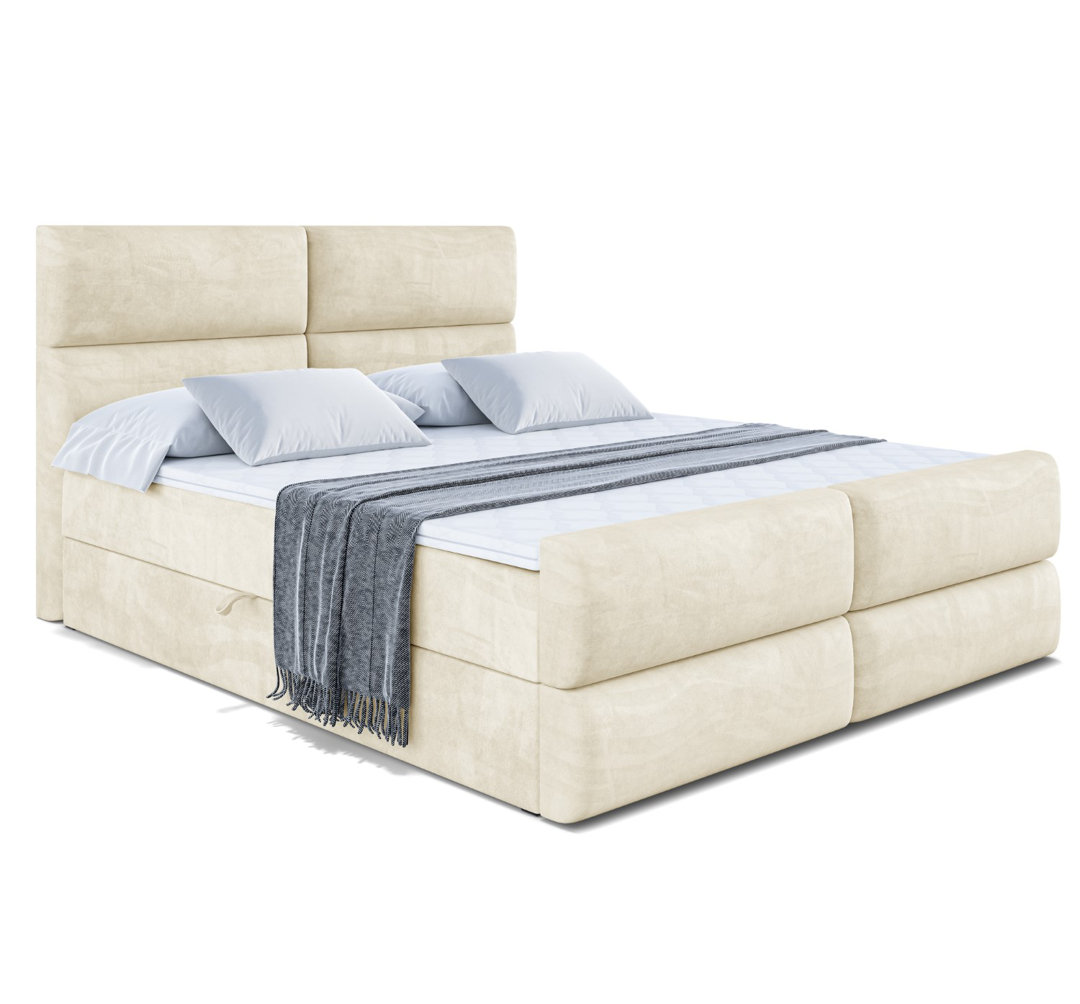 Boxspringbett mit H3 Bonell-Federkernmatratze, Topper und Bettkasten