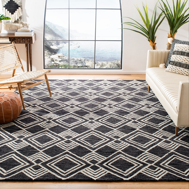 Tapis géométrique en laine touffeté à la main Vedika, Rectangle 5 pi x 8 pi