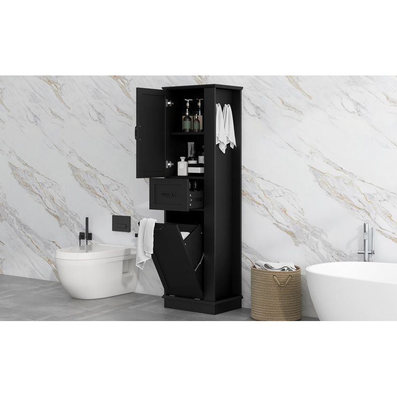 Armoire de salle de bain moderne Quillon avec compartiment basculant et charnières à fermeture douce, Noir