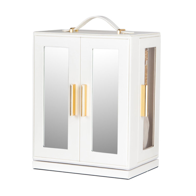 White MDF 360° Rotating Jewelry Storage Box with Glass Windows