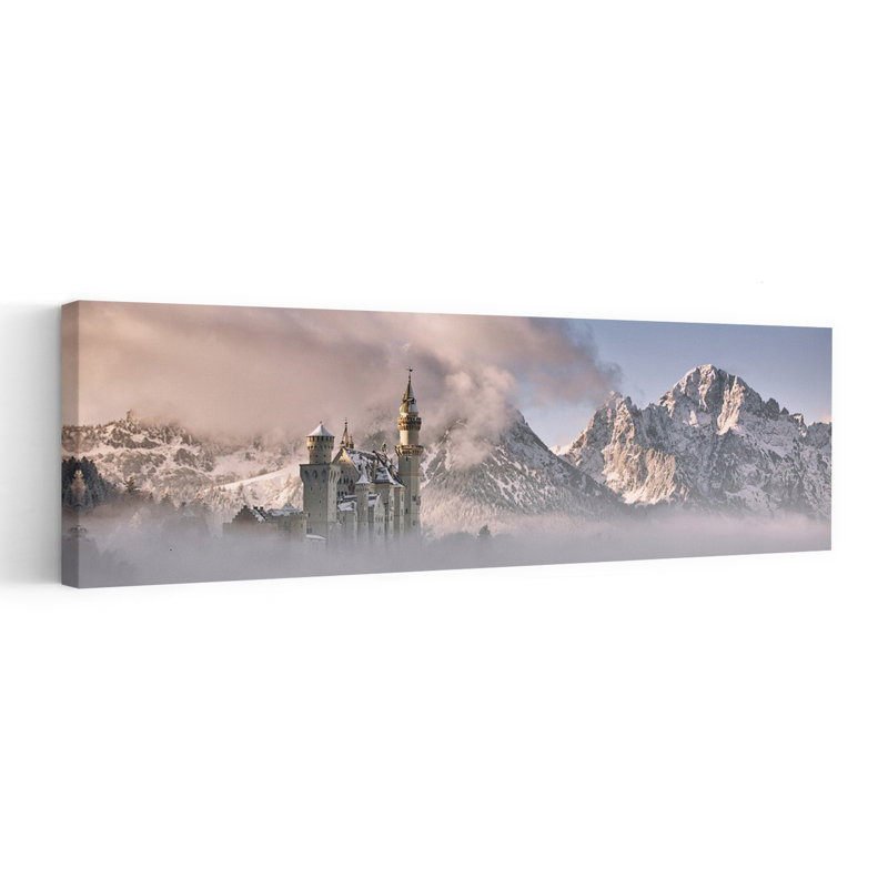 Fée, château, montagnes, éthéré, paysage serein abstrait, montagne, art mural, H 12 po x l 36 po