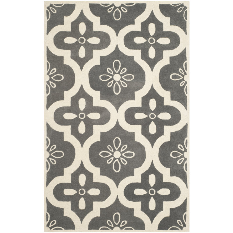 Tapis intérieur / extérieur gris foncé / ivoire en laine touffeté à la main Carolene, Rectangle 8 pi x 10 pi