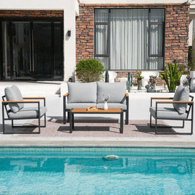 4 - Person Outdoor Metal Seating Group with Thick Cushions