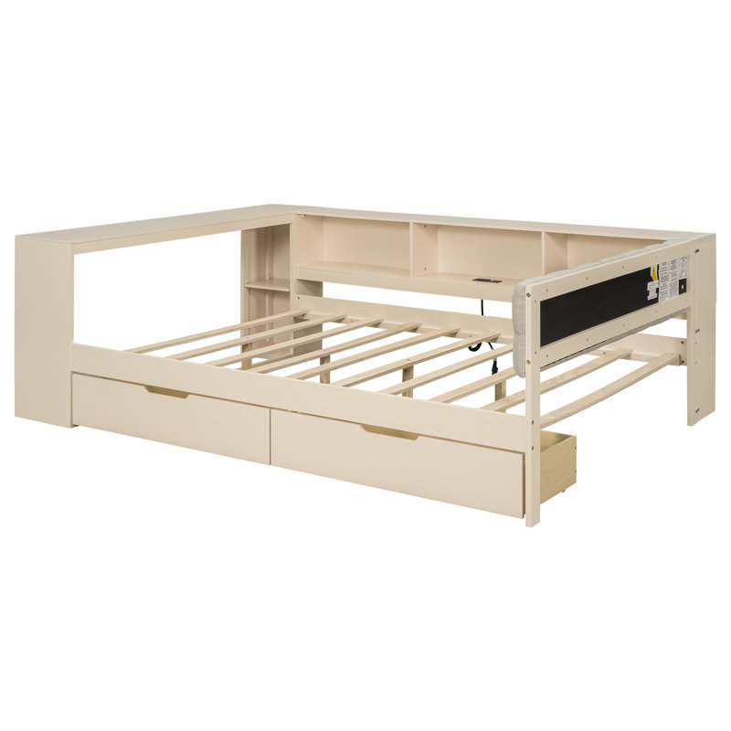 Daybed With Storage And Charging Station, Full, Beige