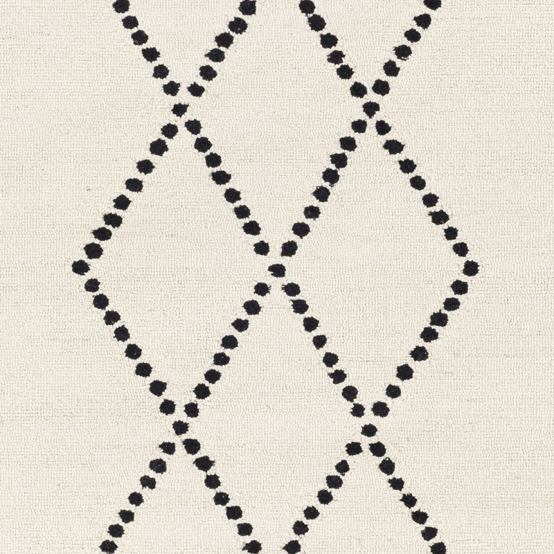 Rectangle Barbarella Handmade Tufted Wool Area Rug in Cream/Black, Rectangle 5' x 7'6"