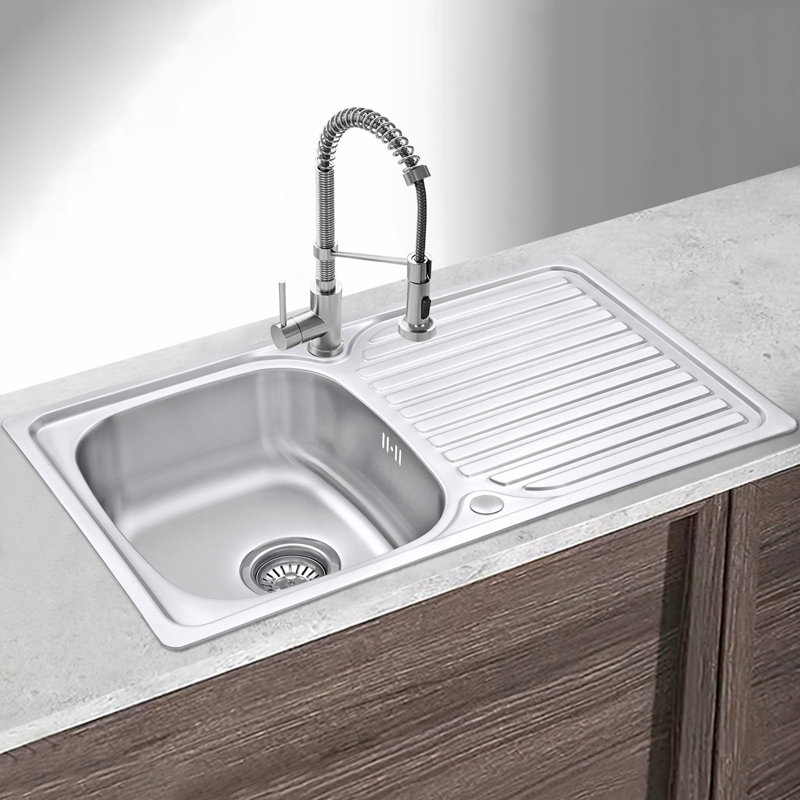 Belfry Kitchen Torrens 480mm W Single Bowl Stainless Steel Drop-In Kitchen Sink with 2 Faucet Holes