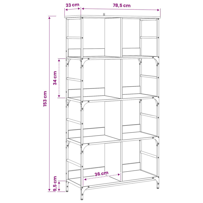78.5 cm W Standard Bookcase, 153 cm H x 78.5 cm W x 33 cm D x, Artisan Oak