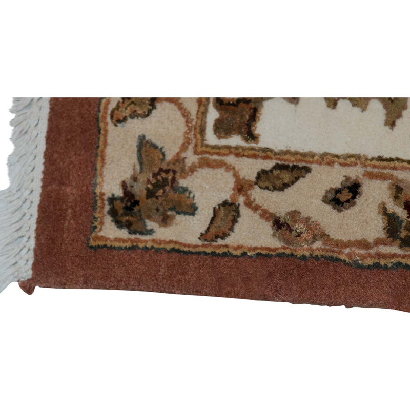 Tapis unique en laine / soie noué à la main de qualité supérieure de 8 pi 9 po x 11 pi 9 po en brun / rouille / ivoire