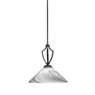 Luminaire suspendu suspendu Zilo, fini noir mat avec verre tourbillon onyx 16 po