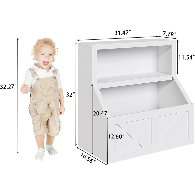 Bibliothèque pour enfants, organisateur de rangement de jouets en bois avec casier, Blanc