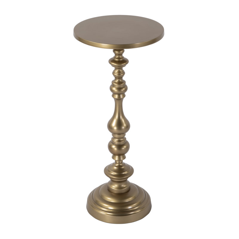 Mario 10 in. W Round All Metal Pedestal Base End Table, Gold