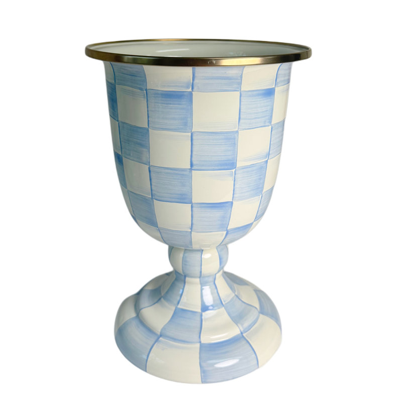 Sky Check Pedestal Vase, Blue
