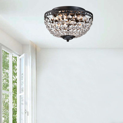 Plafonnier encastré en cristal noir antique 11,8 po à 3 lumières Ragin